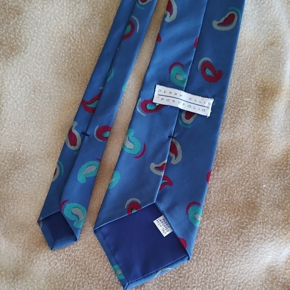 Perry Ellis Blue and Red Paisley Tie Retro